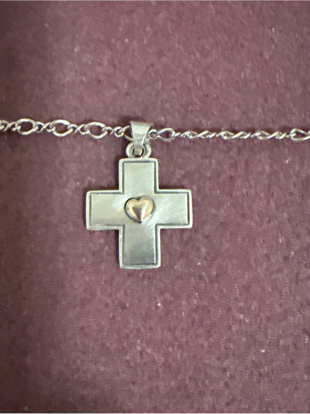 Sterling Cross Pendant Necklace with Gold Heart Accent - Silver & Gold